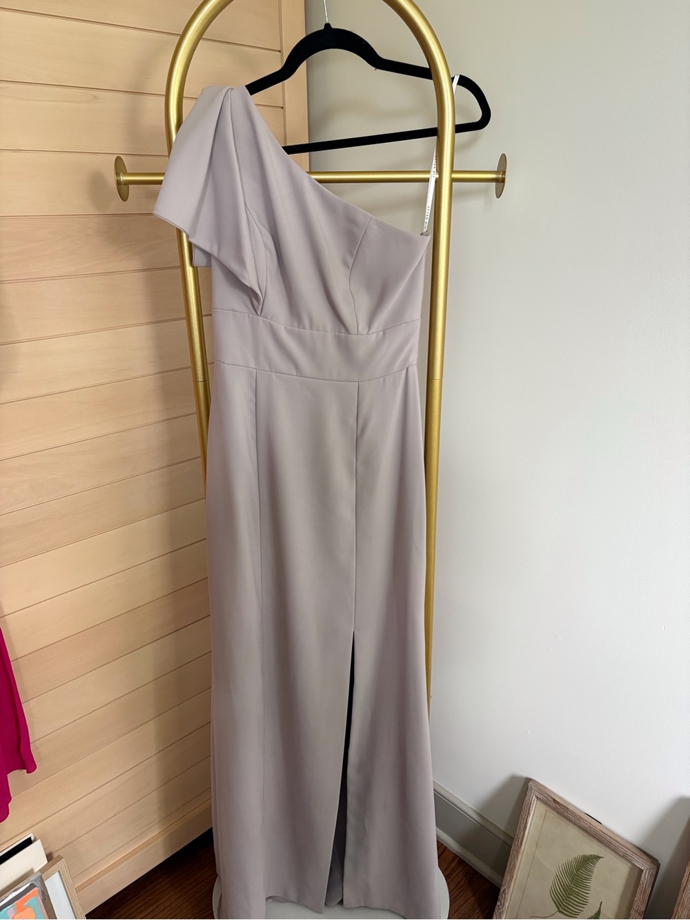After Six One-Shoulder Taupe Evening Gown